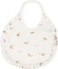Babete creme com passarinhos estampados e folho franzido