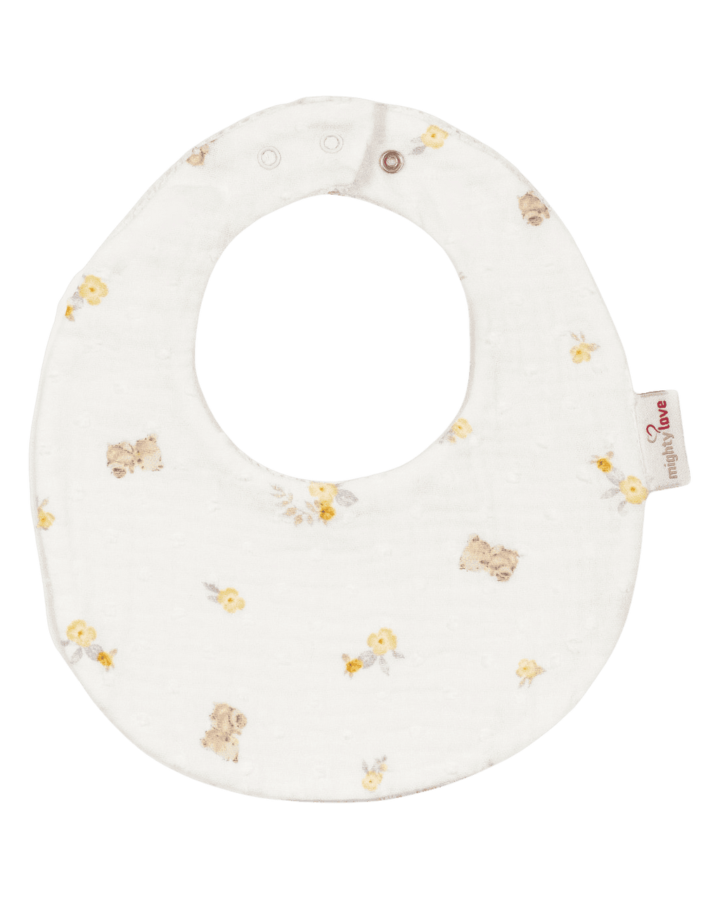 Babete redondo creme com ursinhos e flores amarelas
