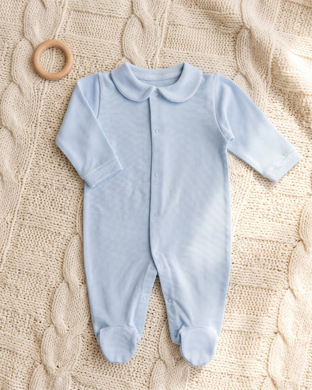 Babygrow com Gola Redonda — Azul Piqué