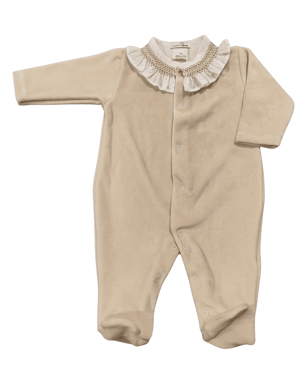Babygrow cor de baunilha de corpo inteiro, com gola de folho