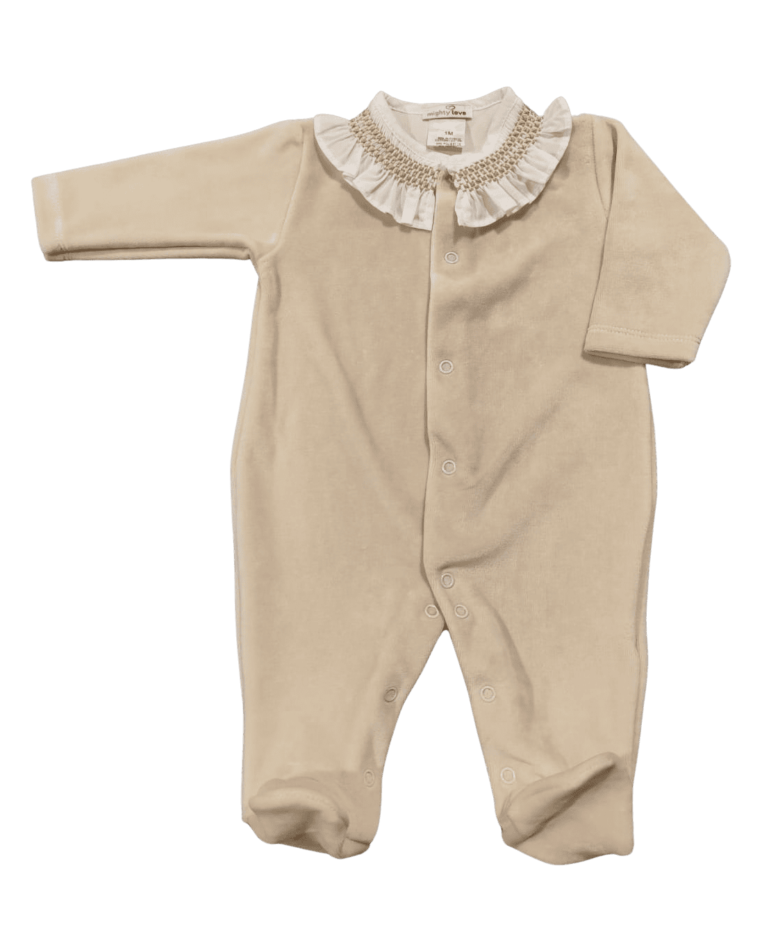 Babygrow cor de baunilha de corpo inteiro, com gola de folho