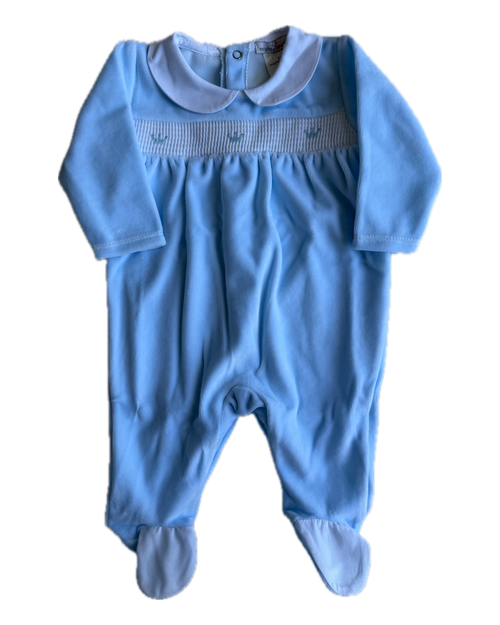 Babygrow azul com gola bebé e coroinhas bordadas no peito