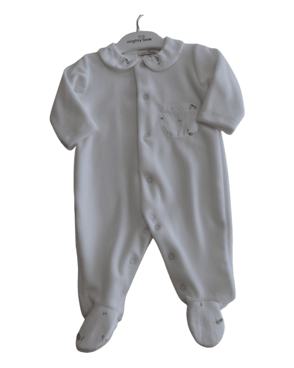 Babygrow creme com bolso estampado de passarinhos