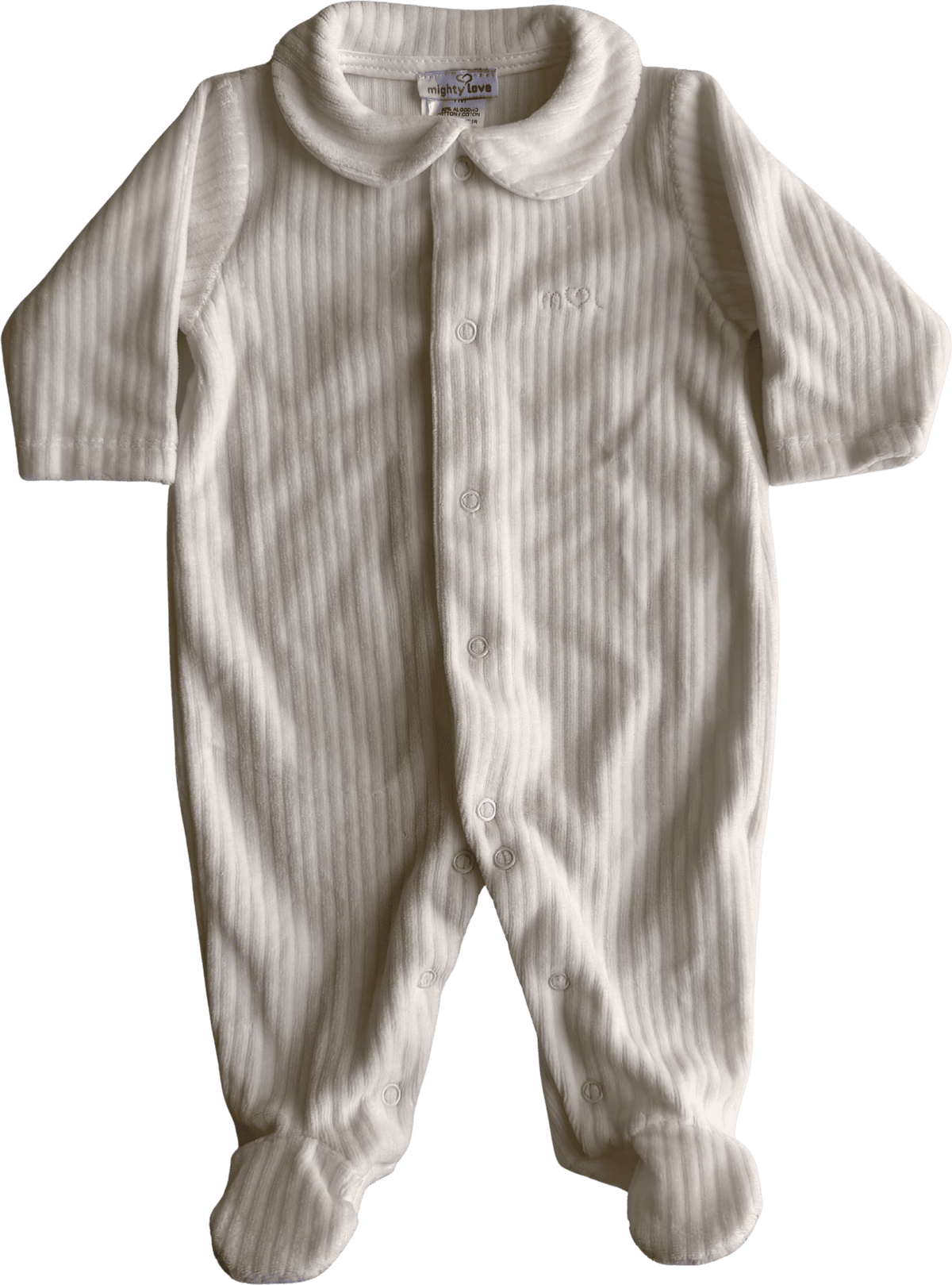 Babygrow creme canelado com gola redonda e molas à frente