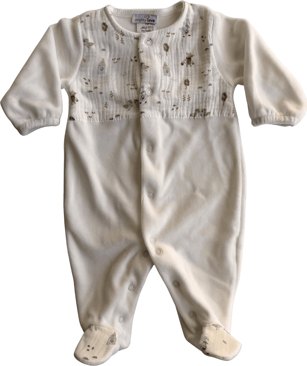 Babygrow creme com gansos e raposinhas estampados no peito