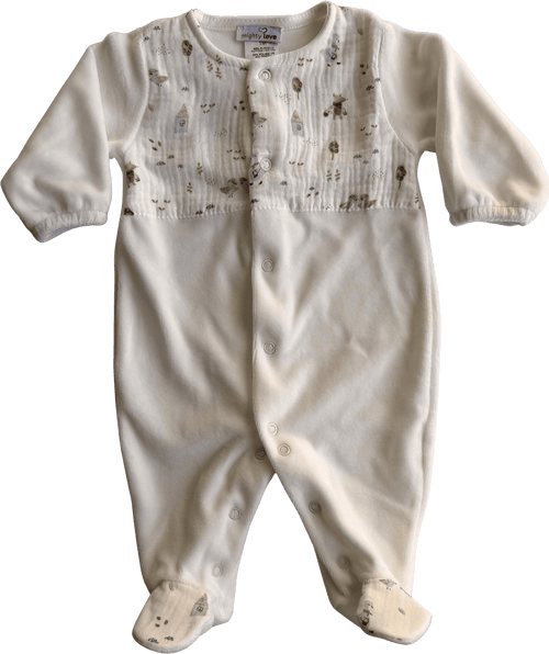 Babygrow creme com gansos e raposinhas estampados no peito