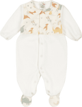 Babygrow creme com dinossauros estampados no peito e na gola