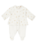 Babygrow creme com túnica estampada de ursinhos e flores amarelas