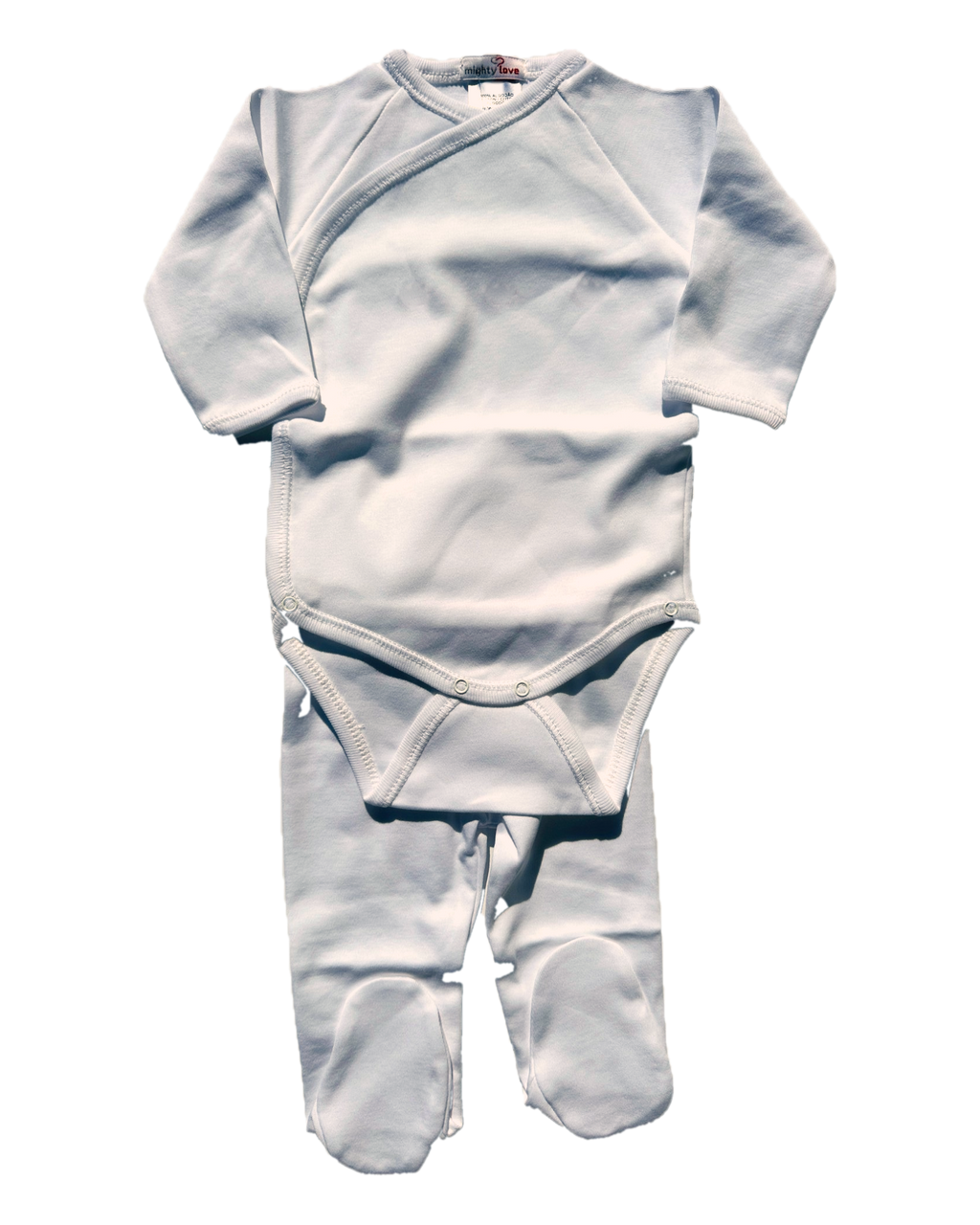 Body cruzado e collants com pés, meio branco, lisos