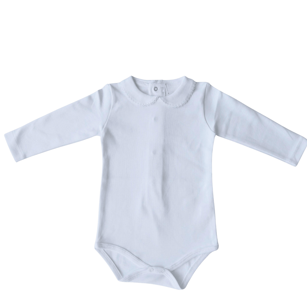 Body Manga Comprida com Gola Picueta — Branco