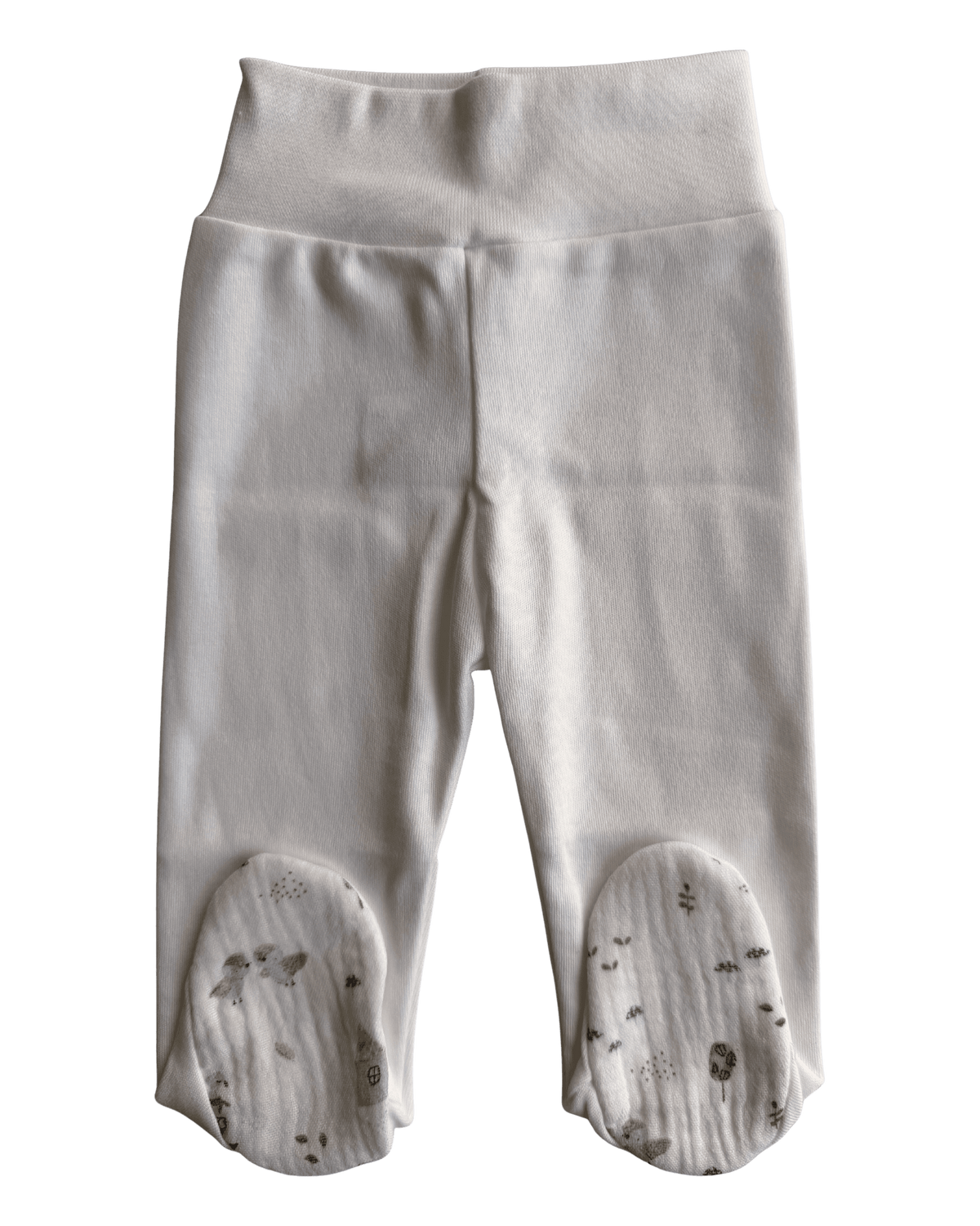 Collants creme com cós largo e pés estampados