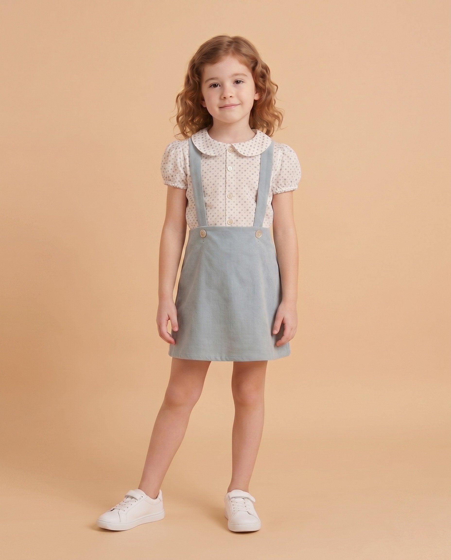 Saia com Alças e Blusa Estrelinhas — Verde Sálvia
