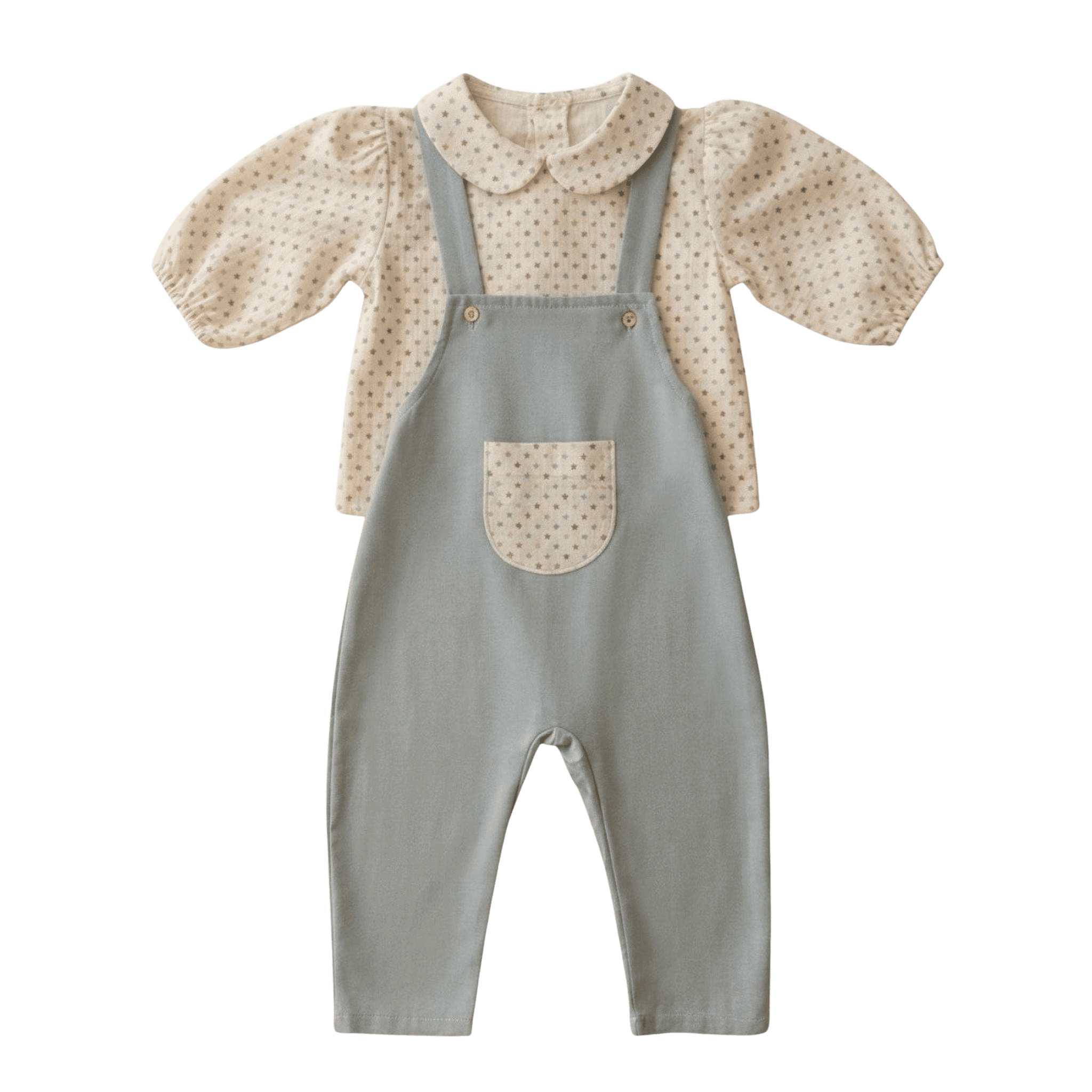 Jardineira e Blusa Estrelinhas — Verde Sálvia (Menino)