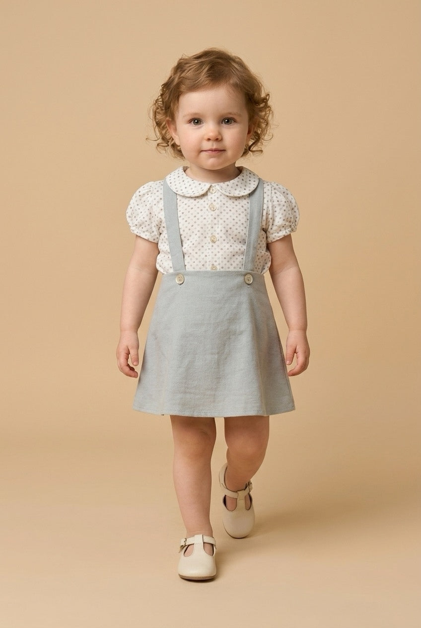 Saia com Alças e Blusa Estrelinhas — Verde Sálvia