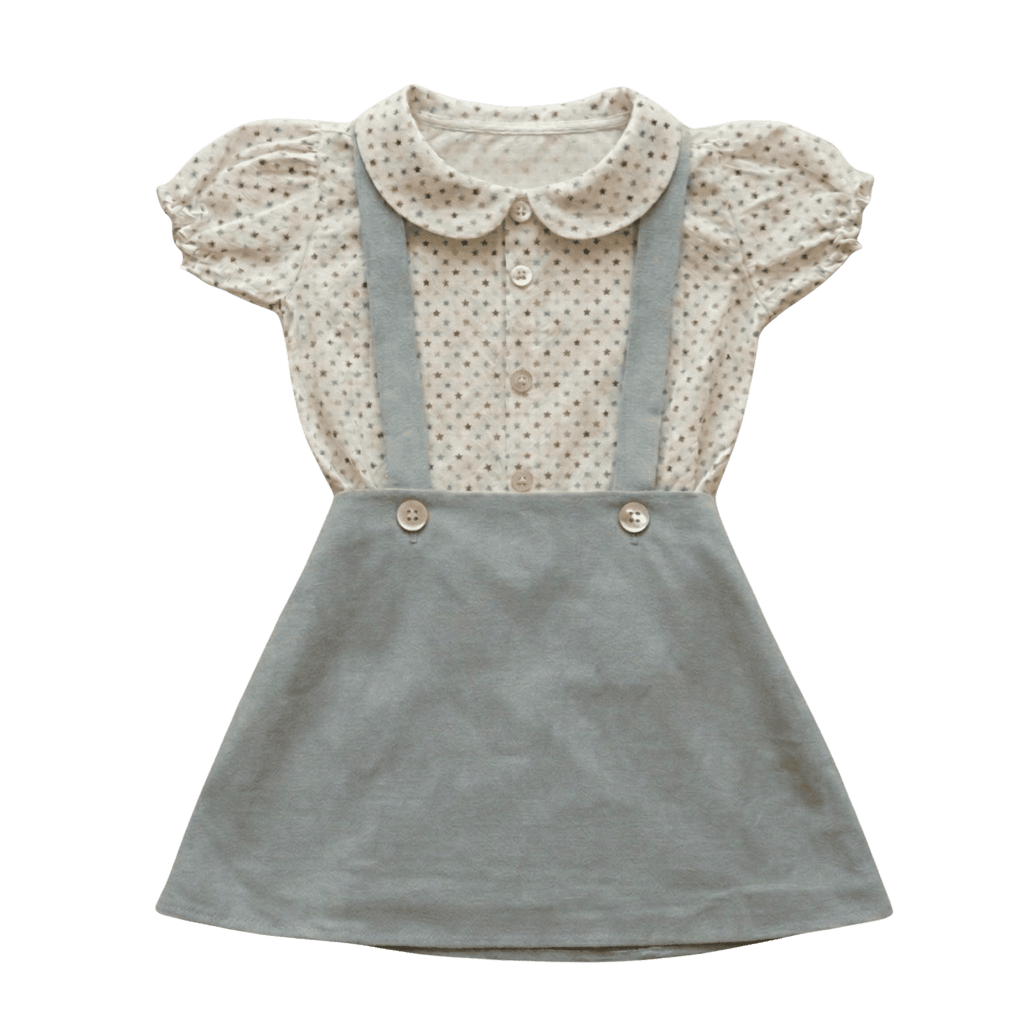 Saia com Alças e Blusa Estrelinhas — Verde Sálvia
