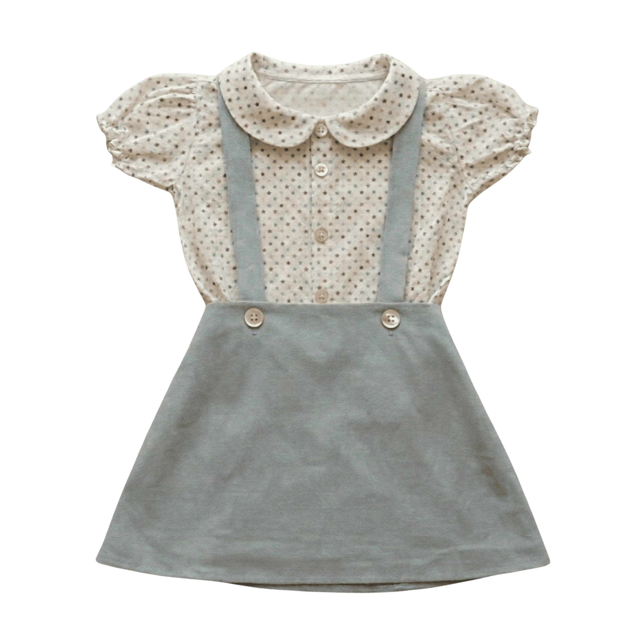 Saia com Alças e Blusa Estrelinhas — Verde Sálvia