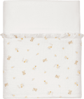 Manta creme com ursinhos e flores amarelas e dobra lisa com folho