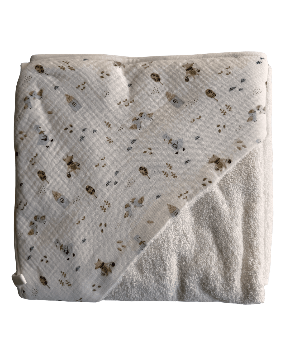 Toalha de banho creme com capuz estampado de gansos e raposinhas
