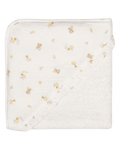 Toalha de banho creme com capuz estampado de ursinhos e flores amarelas